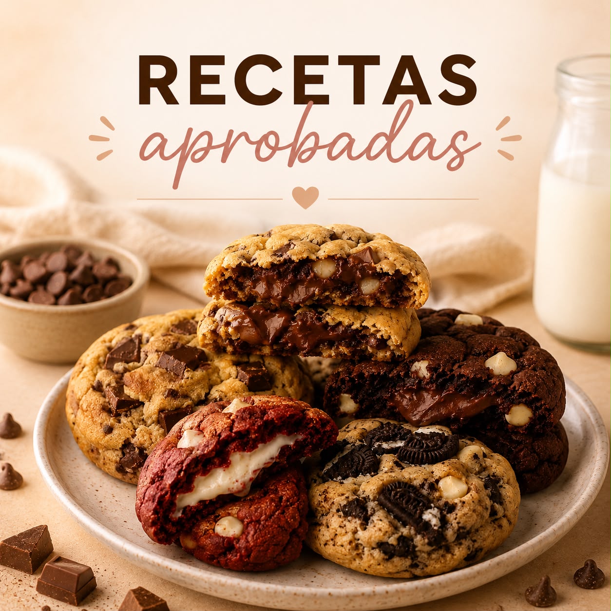 Galletas estilo americano recién horneadas con chocolate derretido
